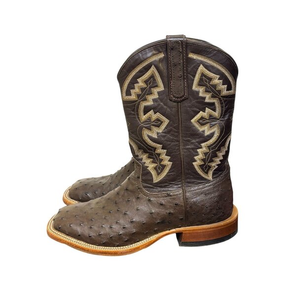 Anderson Dean Ostrich Leather Western Boots Brown Square Toe 7.5 - Picture 6 of 9